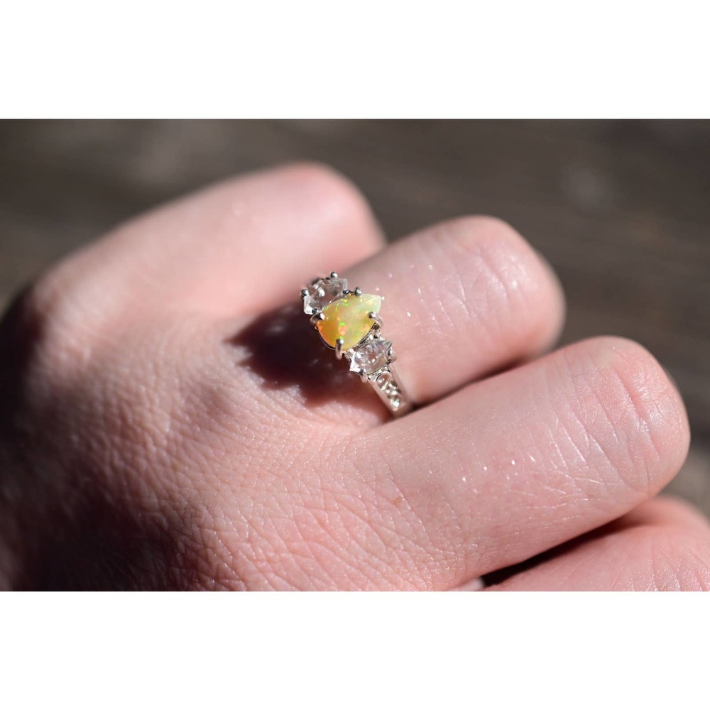 Raw Stone opal ring, rough opal, natural opal size 8 sterling silver
